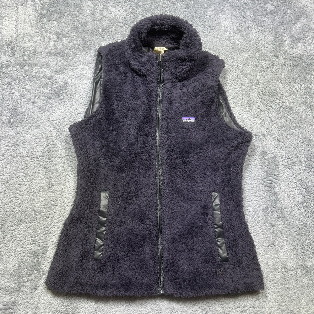 Patagonia Los Gatos Deep Pile Vest Womens M Purple Full‎ Zip Reversible Pockets
